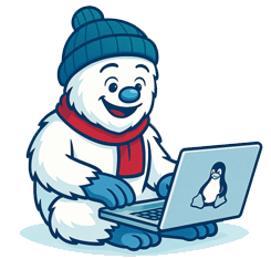 a cartoon frosty using linux laptop