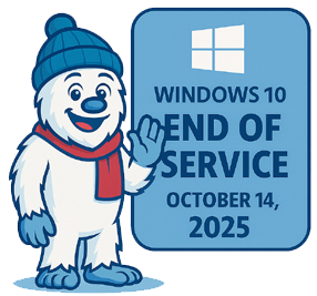 a cute cartoon of frosty waving goodbye to windows 10